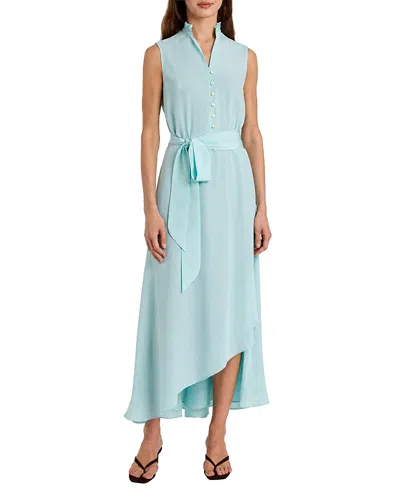 Santorelli Carson Silk Hi-lo Ruffle Collar Midi Dress In Blue