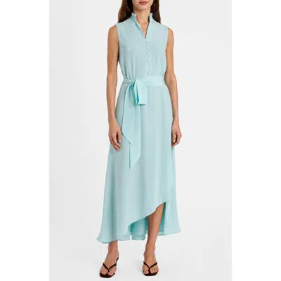 Santorelli Carson Silk Hi-lo Ruffle Collar Midi Dress In Blue