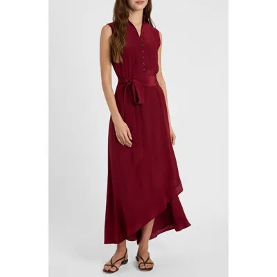 Santorelli Carson Silk Hi-lo Ruffle Collar Midi Dress In Burgundy