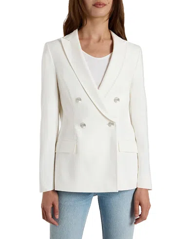 Santorelli Caryn Double-breasted Blazer In Cotton Stretch In White