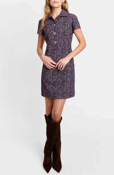 Santorelli Casey Collared Short Dress In Multicolor Bouclé In Purple