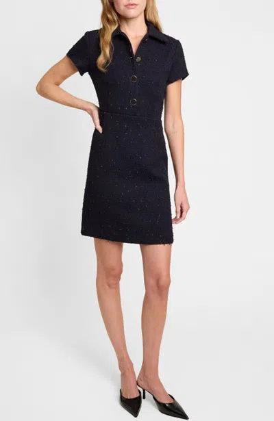 Santorelli Casey Collared Short Dress In Tonal Luxury Tweed In Blue