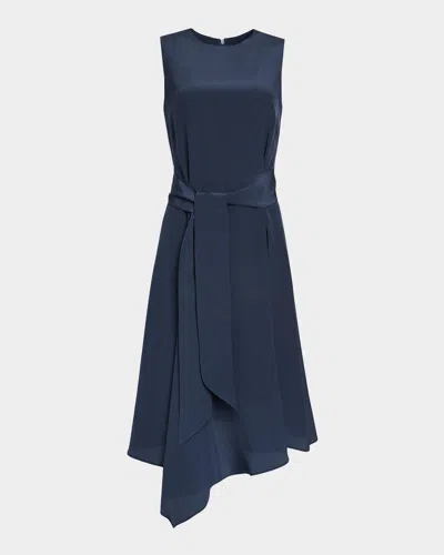 Santorelli Cecilia Asymmetric Crepe De Chine Midi Dress In Blue