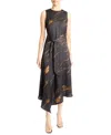 Santorelli Cecilia Sleeveless Midi Dress In Abstract Crepe In Black