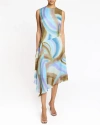 Santorelli Cecilia Sleeveless Abstract Swirl Print Midi Dress With Asymmetrical Hemline In Aquamarine Multi