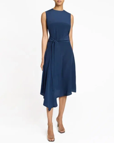 Santorelli Cecilia Sleeveless Midi Dress With Asymmetrical Hemline In Marine Blue