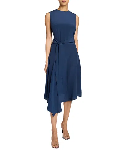SANTORELLI CECILIA SLEEVELESS WITH ASYMMETRICAL HEMLINE IN SILK CREPE DE CHINE MIDI DRESS