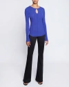 Santorelli Charlene Ribbed Keyhole Knit Top In Violet Blue