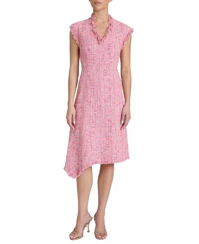 Santorelli Cici Asymmetric A-line Dress In Cotton Blend Tweed In Pink