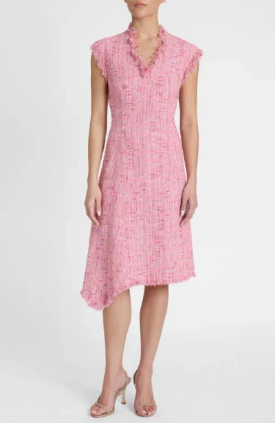 Santorelli Cici Asymmetric A-line Dress In Cotton Blend Tweed In Pink