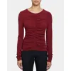 Santorelli Clea Long Sleeve Fitted Top With Front Ruching In Carmine Red