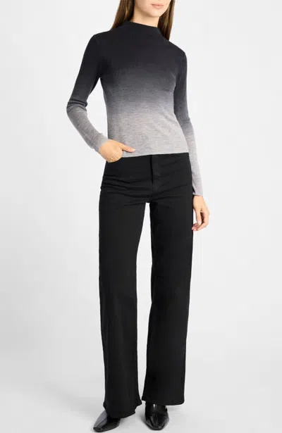 Santorelli Coletta Long Sleeve Mock Neck Ombre Merino Wool Sweater In Gray