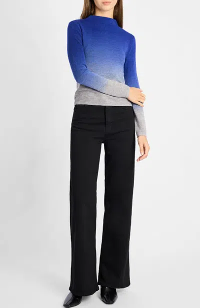 Santorelli Coletta Long Sleeve Mock Neck Ombre Merino Wool Sweater In Blue