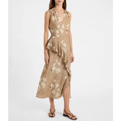 Santorelli Cona Midi Dress With Ruffle Panel In Brown