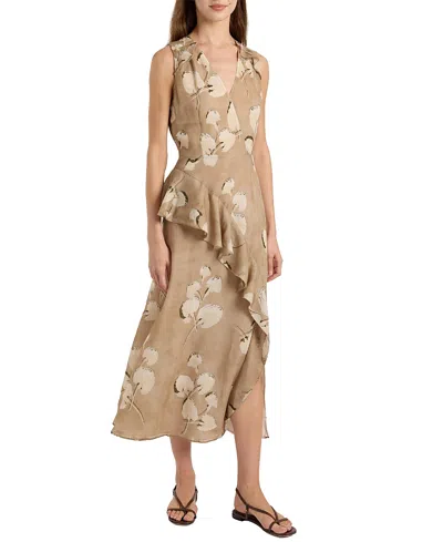 Santorelli Cona Midi Dress With Ruffle Panel In Brown