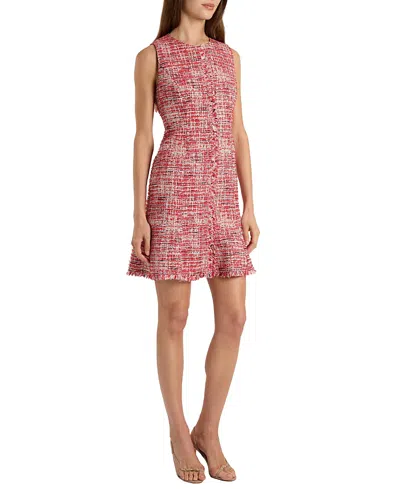 Santorelli Curona Sleeveless Sheath Dress In Modern Tweed In Pink