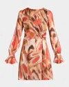 Santorelli Dahlia Long Sleeve Dress In Abstract Printed Georgette