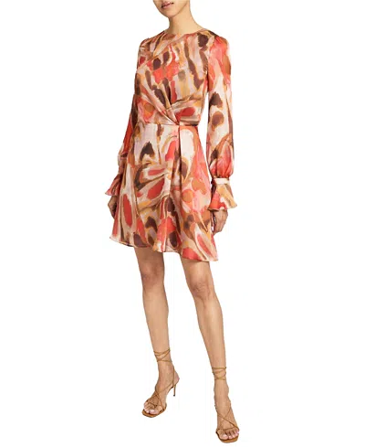 Santorelli Dahlia Long Sleeve Dress In Abstract Printed Georgette