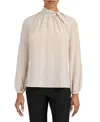 Santorelli Dakota Silk Mock Neck Blouse With Long Lantern Sleeves In Brown