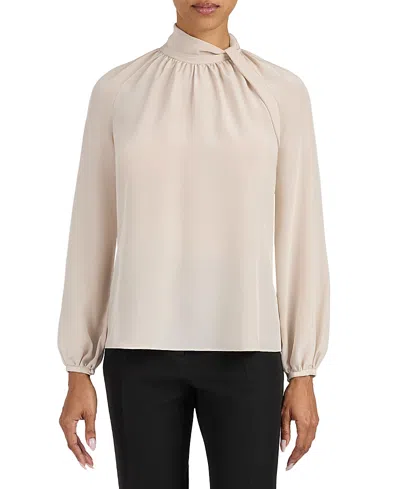 SANTORELLI DAKOTA SILK MOCK NECK BLOUSE WITH LONG LANTERN SLEEVES