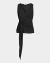 Santorelli Danna Sleeveless Faux Wrap Top In Fluid Crepe