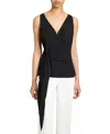 Santorelli Danna Sleeveless Faux Wrap Top In Fluid Crepe In Black