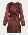 Santorelli Darya Abstract-print Side Tie Dress In Hickory Brown