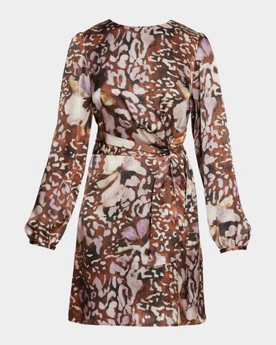 Santorelli Darya Abstract-print Side Tie Dress In Hickory Brown