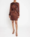 Santorelli Darya Abstract-print Side Tie Dress In Hickory Brown