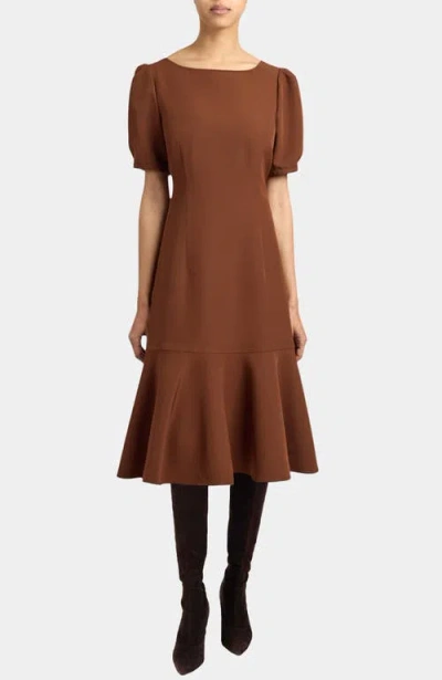 Santorelli Dasia Sheath Dress With Short Puff Sleeves In Brown