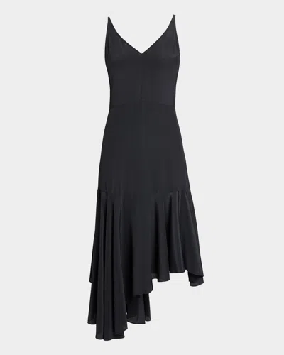 SANTORELLI DAVIN ASYMMETRIC CREPE DE CHINE MIDI DRESS