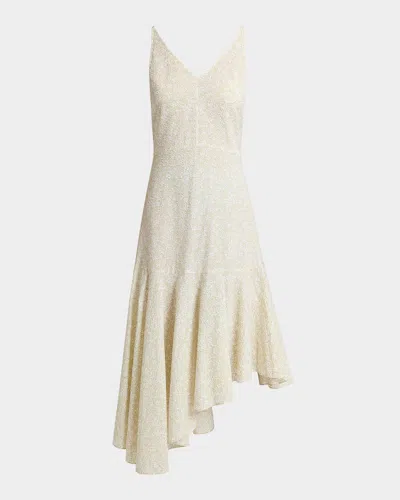 SANTORELLI DAVIN ASYMMETRIC FLORAL SEERSUCKER MIDI DRESS