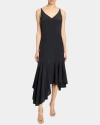 Santorelli Tani Sleeveless Midi Dress With Asymmetric Skirt Panel In Luxury Jersey In Black