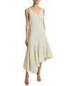 Santorelli Davin Sleeveless Asymmetric Fit And Flare Midi Dress In Cotton Seersucker