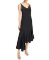 Santorelli Tani Sleeveless Midi Dress With Asymmetric Skirt Panel In Luxury Jersey In Black