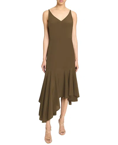 SANTORELLI DAVIN SLEEVELESS ASYMMETRIC FIT AND FLARE SILK MIDI DRESS