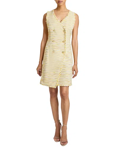 Santorelli Dee Sleeveless Double Breasted A-line Dress With Asymmetric Skirt Panel In Lightweight Cotton Tweed