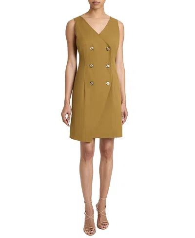 SANTORELLI DEE SLEEVELESS DOUBLE BREASTED A-LINE DRESS WITH ASYMMETRIC SKIRT PANEL IN STRETCH COTTON