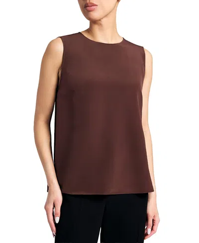 Santorelli Demi Silk Charmeuse Sleeveless Top In Brown
