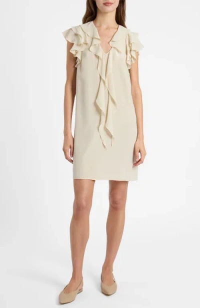 Santorelli Denise Silk Ruffle Shift Dress In Neutral