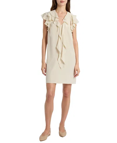 Santorelli Denise Silk Ruffle Shift Dress In Neutral
