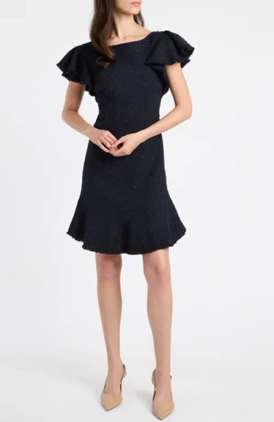 Santorelli Deste Sheath Dress In Luxury Tonal Tweed In Blue