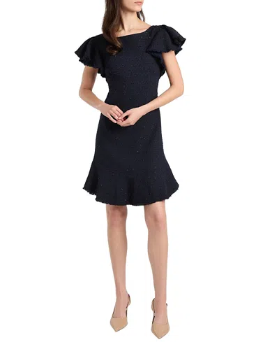 Santorelli Deste Sheath Dress In Luxury Tonal Tweed In Blue