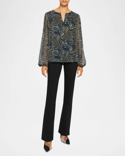 Santorelli Dione Floral-print Crepe Georgette Blouse In Space Blue