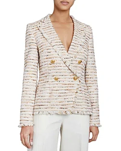 Santorelli Double Breasted Four Button Tweed Jacket In Sand