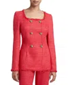 Santorelli Elara Double-breasted Fringe-trim Tweed Jacket In Multi