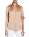 Santorelli Elisa Ruffle Neck Silk-blend Blouse In Multi
