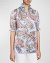 Santorelli Elisa Smocked Ruffle-tim Silk Blouse In Sky Blue