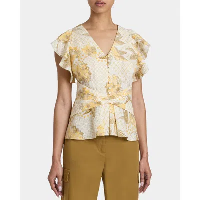 SANTORELLI SANTORELLI ELLA FLUTTER SLEEVE BUTTONED BLOUSE WITH WAIST PANEL
