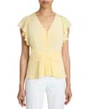 Santorelli Ella Silk Flutter Sleeve Buttoned Blouse With Waist Panel In Chamomile